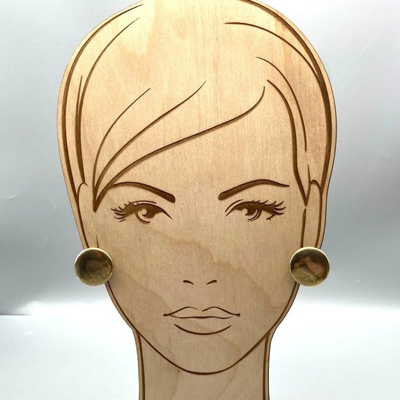 Vintage Puffy Golden Circle Earrings, Shiny Gold Tone Minimalist Clip Ons - Picture 4 of 5